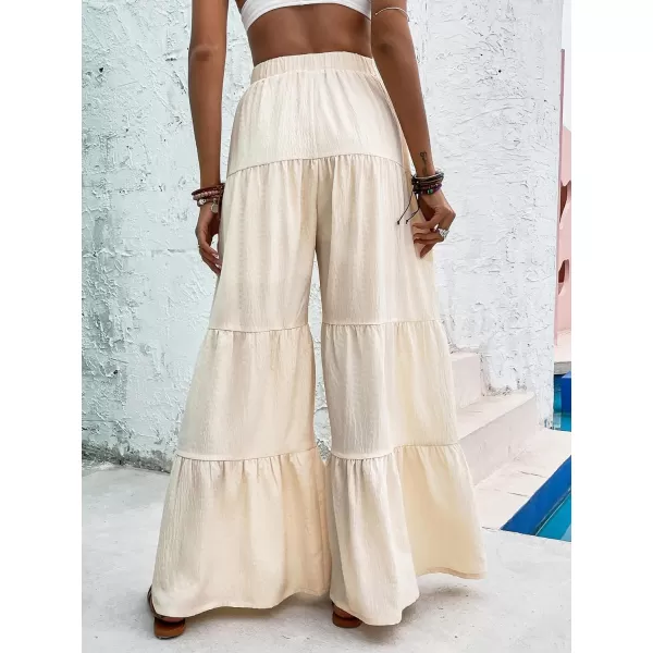 WDIRARA Women's Flowy Boho Elastic High Waist Ruffle Hem Wide Leg Beach Loose Palazzo Pants