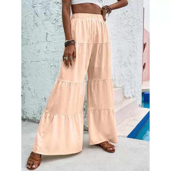 WDIRARA Women's Flowy Boho Elastic High Waist Ruffle Hem Wide Leg Beach Loose Palazzo Pants