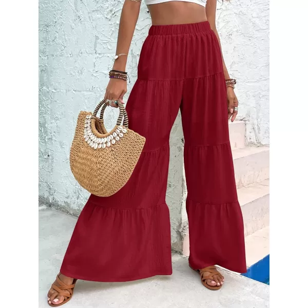 WDIRARA Women's Flowy Boho Elastic High Waist Ruffle Hem Wide Leg Beach Loose Palazzo Pants
