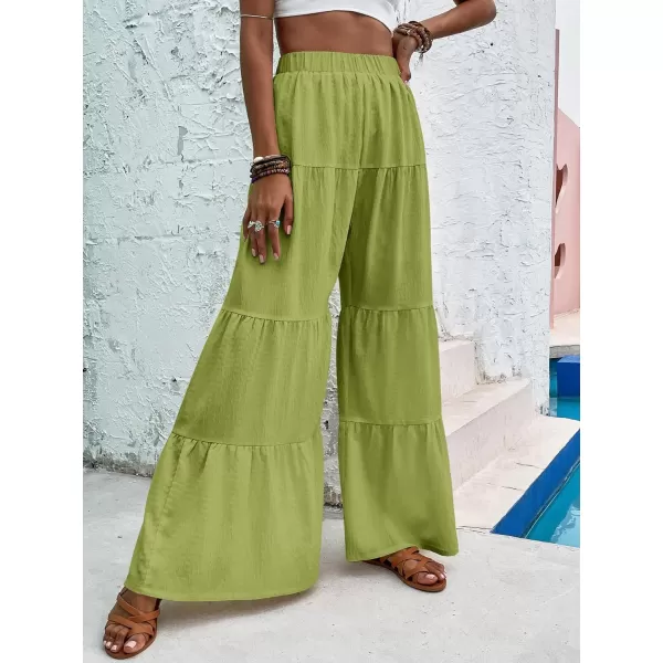 WDIRARA Women's Flowy Boho Elastic High Waist Ruffle Hem Wide Leg Beach Loose Palazzo Pants