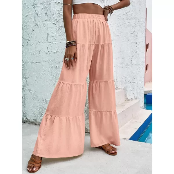 WDIRARA Women's Flowy Boho Elastic High Waist Ruffle Hem Wide Leg Beach Loose Palazzo Pants