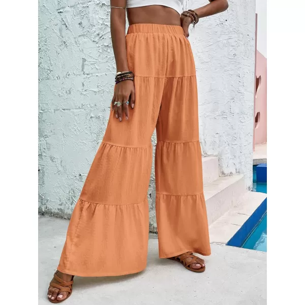 WDIRARA Women's Flowy Boho Elastic High Waist Ruffle Hem Wide Leg Beach Loose Palazzo Pants
