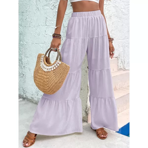 WDIRARA Women's Flowy Boho Elastic High Waist Ruffle Hem Wide Leg Beach Loose Palazzo Pants