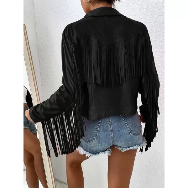 WDIRARA Women's Fringe Drop Shoulder Long Sleeve Button Down Casual Shacket Jacket