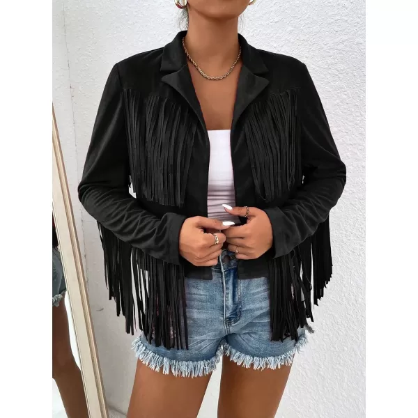 WDIRARA Women's Fringe Drop Shoulder Long Sleeve Button Down Casual Shacket Jacket