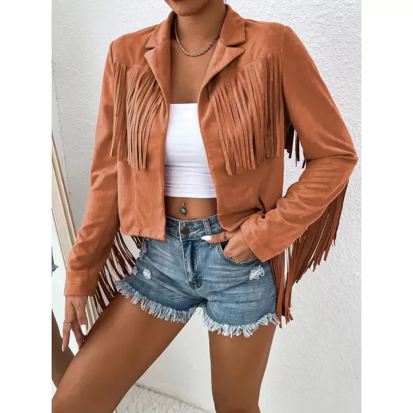 WDIRARA Women's Fringe Drop Shoulder Long Sleeve Button Down Casual Shacket Jacket