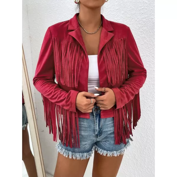 WDIRARA Women's Fringe Drop Shoulder Long Sleeve Button Down Casual Shacket Jacket