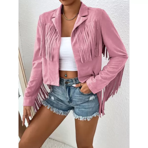 WDIRARA Women's Fringe Drop Shoulder Long Sleeve Button Down Casual Shacket Jacket
