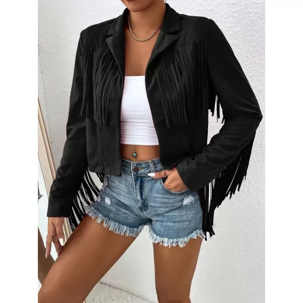 WDIRARA Women's Fringe Drop Shoulder Long Sleeve Button Down Casual Shacket Jacket