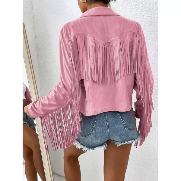 WDIRARA Women's Fringe Drop Shoulder Long Sleeve Button Down Casual Shacket Jacket