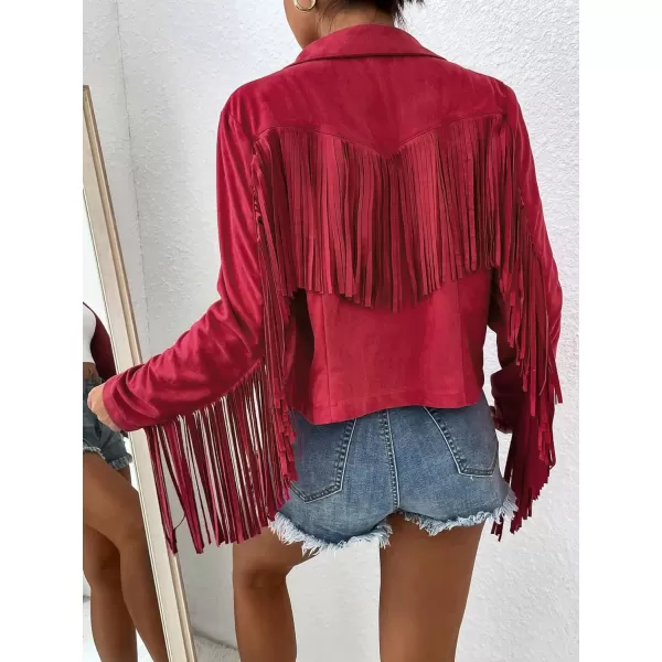 WDIRARA Women's Fringe Drop Shoulder Long Sleeve Button Down Casual Shacket Jacket