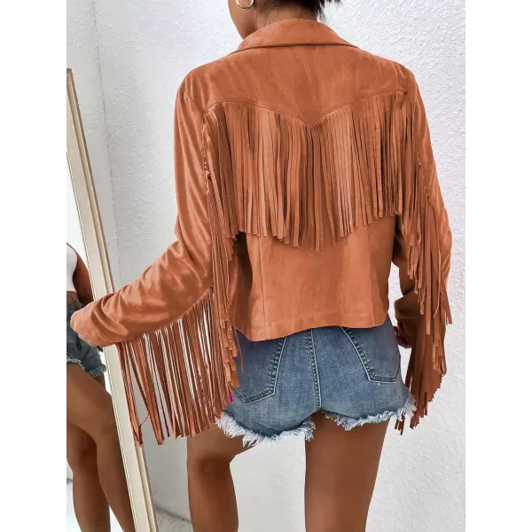 WDIRARA Women's Fringe Drop Shoulder Long Sleeve Button Down Casual Shacket Jacket