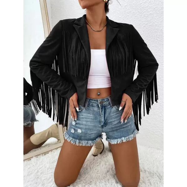 WDIRARA Women's Fringe Drop Shoulder Long Sleeve Button Down Casual Shacket Jacket