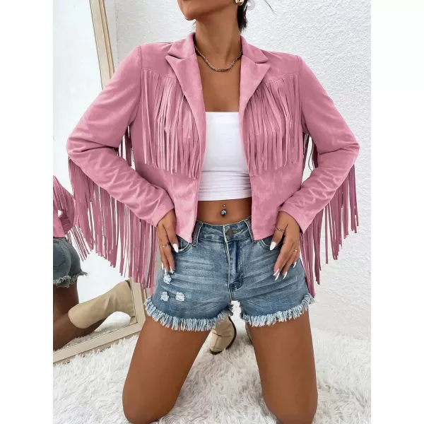 WDIRARA Women's Fringe Drop Shoulder Long Sleeve Button Down Casual Shacket Jacket