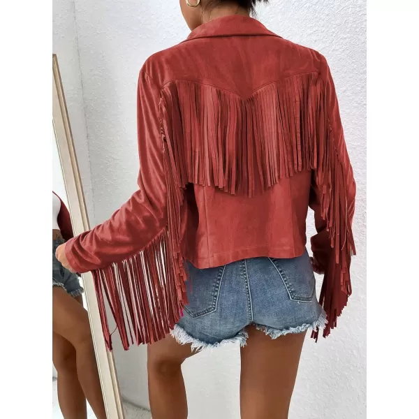 WDIRARA Women's Fringe Drop Shoulder Long Sleeve Button Down Casual Shacket Jacket
