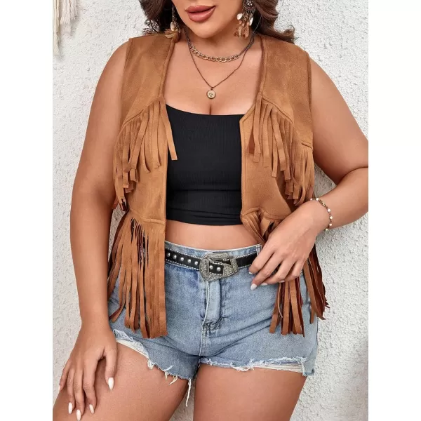 WDIRARA Women's Fringe Hem Tie Front Sleeveless Faux Suede Tank Top Solid Vest Coat