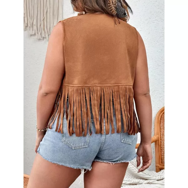 WDIRARA Women's Fringe Hem Tie Front Sleeveless Faux Suede Tank Top Solid Vest Coat