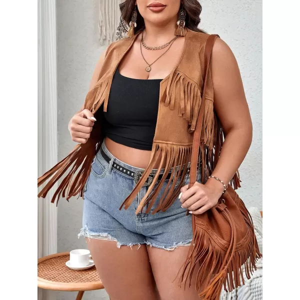 WDIRARA Women's Fringe Hem Tie Front Sleeveless Faux Suede Tank Top Solid Vest Coat