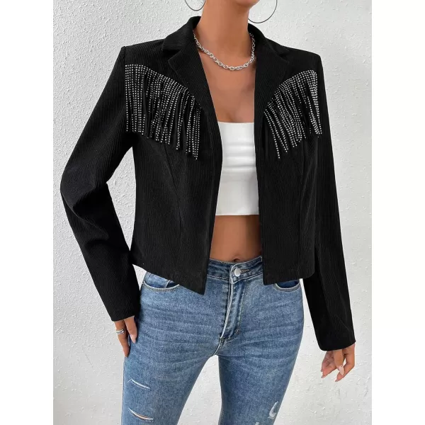 WDIRARA Women's Fringe Trim Open Front Long Sleeve Cocktail Party Jacket Outerwear