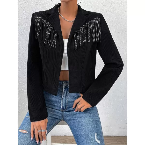 WDIRARA Women's Fringe Trim Open Front Long Sleeve Cocktail Party Jacket Outerwear