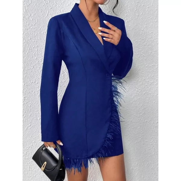 WDIRARA Women's Fuzzy Trim Wrap Button Front Long Sleeve Shawl Collar Blazer Dress