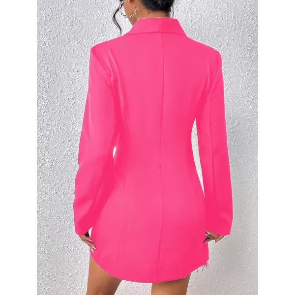 WDIRARA Women's Fuzzy Trim Wrap Button Front Long Sleeve Shawl Collar Blazer Dress