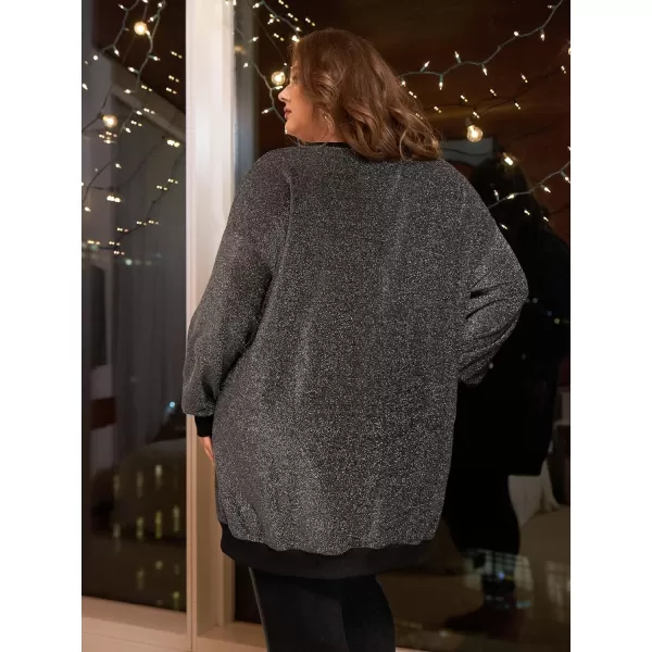 WDIRARA Women's Glitter Plus Size V Neck Drop Shoulder Long Sleeve Casual Loose Sweatshirts