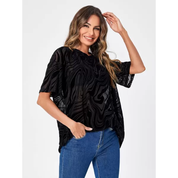 WDIRARA Women's Glitter Sheer See Through Short Sleeve Mesh Top Tee Blouse