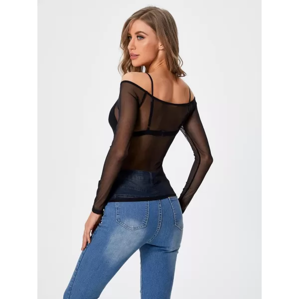 WDIRARA Women's Glitter Sheer See Through Short Sleeve Mesh Top Tee Blouse