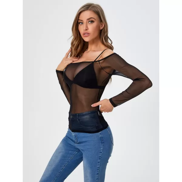 WDIRARA Women's Glitter Sheer See Through Short Sleeve Mesh Top Tee Blouse