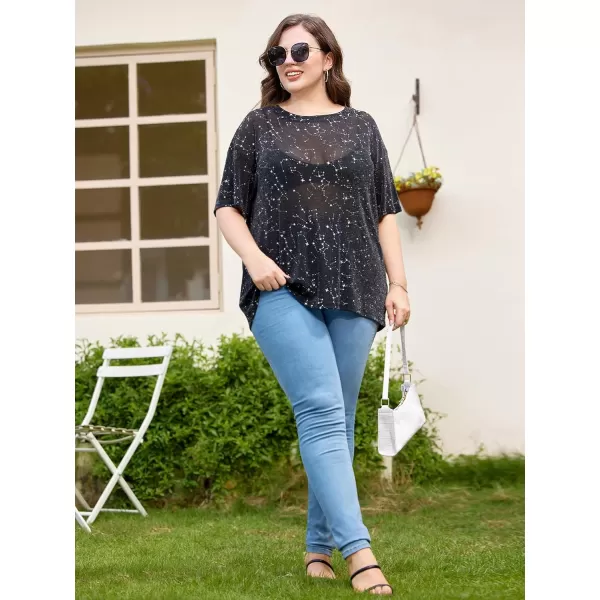 WDIRARA Women's Glitter Sheer See Through Short Sleeve Mesh Top Tee Blouse