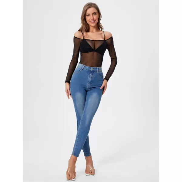 WDIRARA Women's Glitter Sheer See Through Short Sleeve Mesh Top Tee Blouse