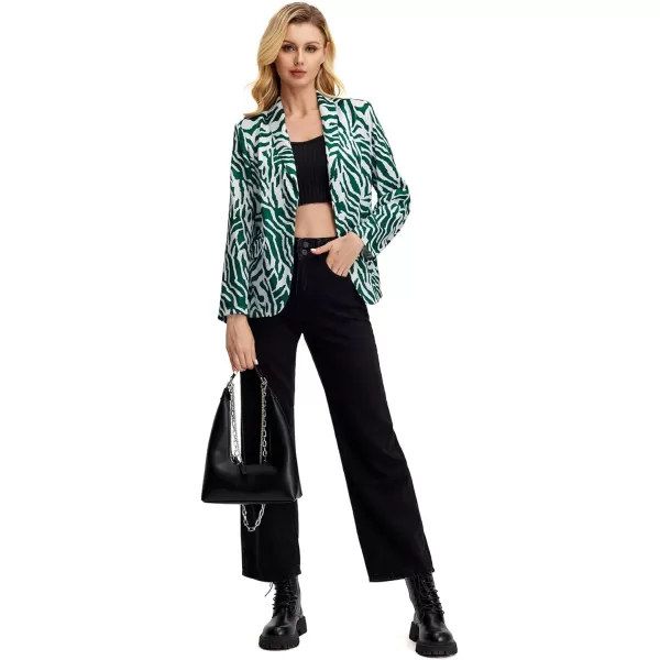 WDIRARA Women's Graphic Print Blazer Button Open Front Long Sleeve Jacket Multicolored