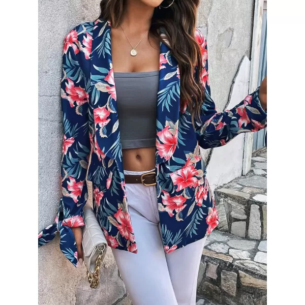 WDIRARA Women's Graphic Print Blazer Button Open Front Long Sleeve Jacket Multicolored