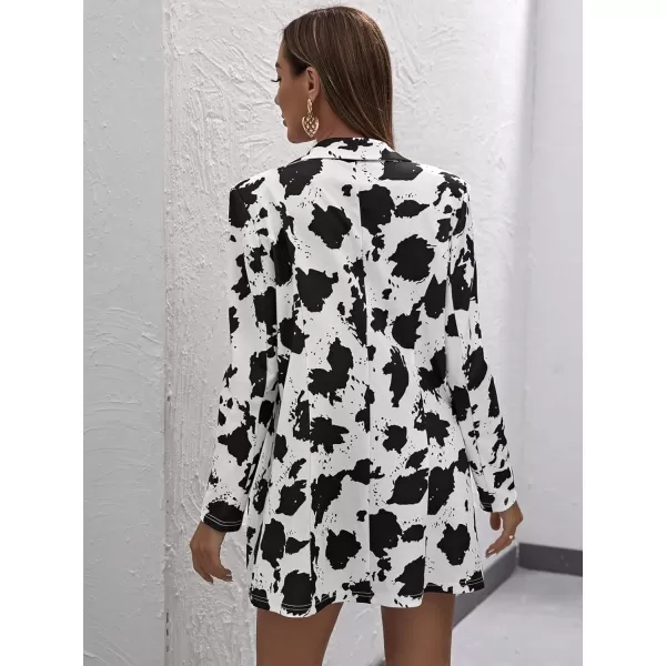 WDIRARA Women's Graphic Print Blazer Button Open Front Long Sleeve Jacket Multicolored