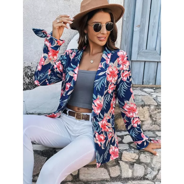 WDIRARA Women's Graphic Print Blazer Button Open Front Long Sleeve Jacket Multicolored