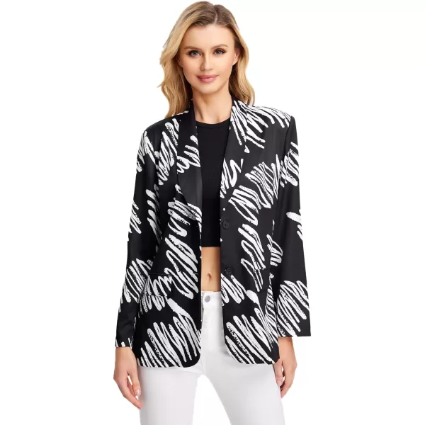 WDIRARA Women's Graphic Print Blazer Button Open Front Long Sleeve Jacket Multicolored