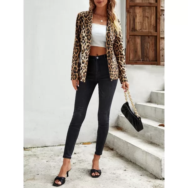 WDIRARA Women's Graphic Print Blazer Button Open Front Long Sleeve Jacket Multicolored