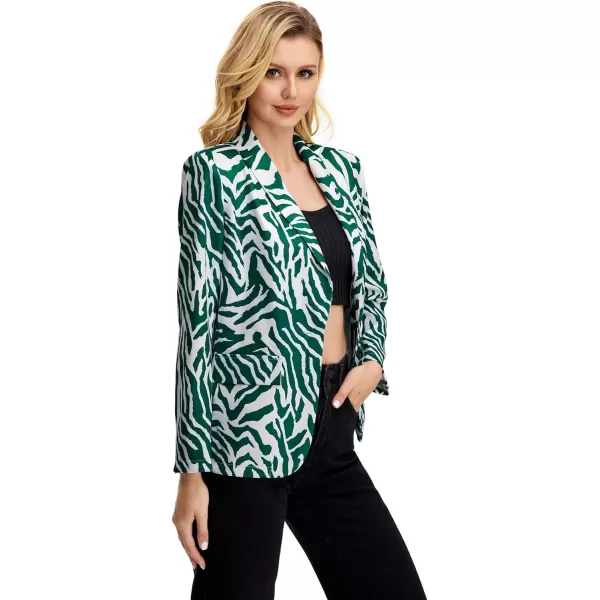 WDIRARA Women's Graphic Print Blazer Button Open Front Long Sleeve Jacket Multicolored