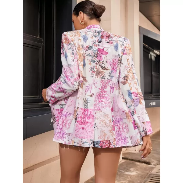 WDIRARA Women's Graphic Print Blazer Button Open Front Long Sleeve Jacket Multicolored