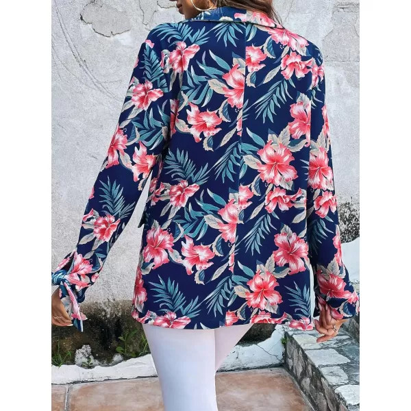 WDIRARA Women's Graphic Print Blazer Button Open Front Long Sleeve Jacket Multicolored