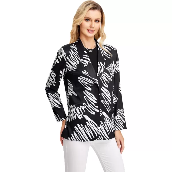 WDIRARA Women's Graphic Print Blazer Button Open Front Long Sleeve Jacket Multicolored