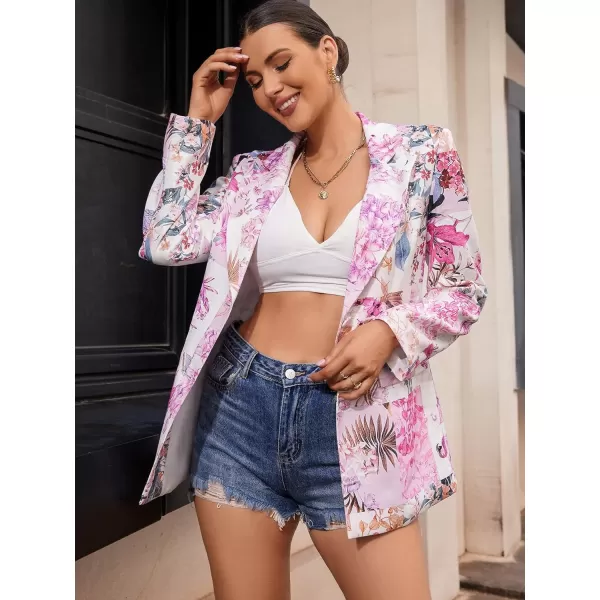WDIRARA Women's Graphic Print Blazer Button Open Front Long Sleeve Jacket Multicolored