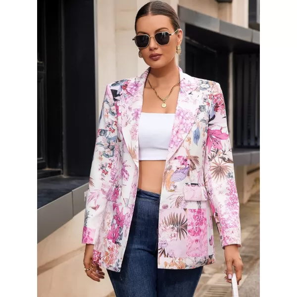 WDIRARA Women's Graphic Print Blazer Button Open Front Long Sleeve Jacket Multicolored