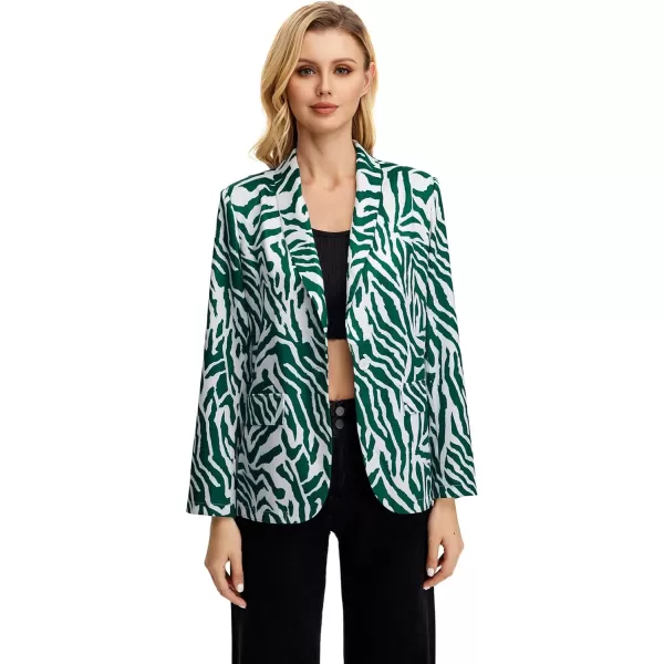 WDIRARA Women's Graphic Print Blazer Button Open Front Long Sleeve Jacket Multicolored