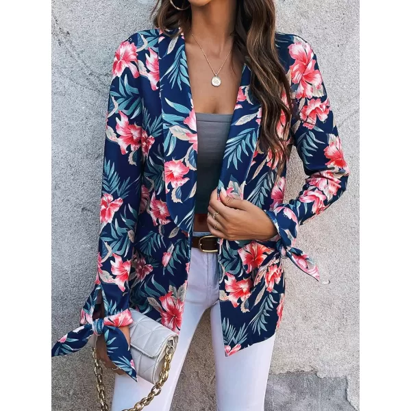 WDIRARA Women's Graphic Print Blazer Button Open Front Long Sleeve Jacket Multicolored