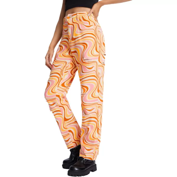 WDIRARA Women's Graphic Print Ripped Jeans High Waisted Button Denim Pants