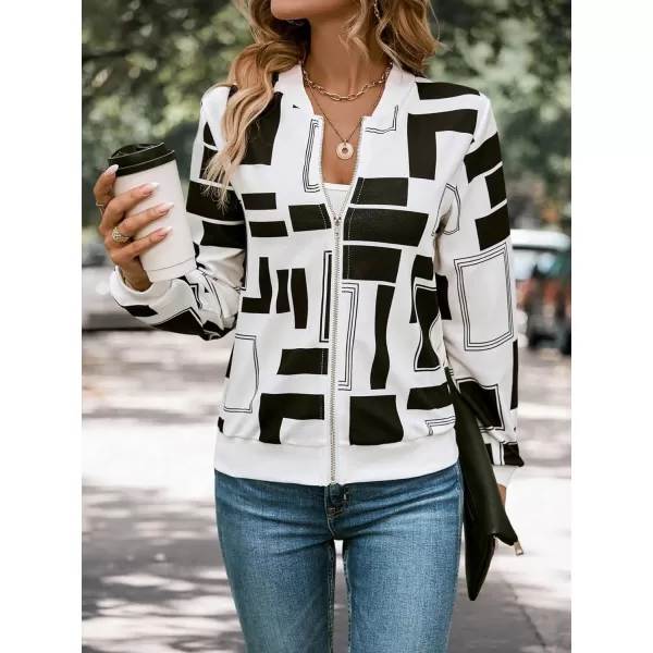 WDIRARA Women's Graphic Print Zip Front Long Sleeve Bomber Jacket Casual Outerwear