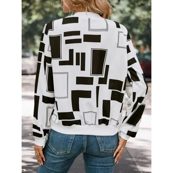 WDIRARA Women's Graphic Print Zip Front Long Sleeve Bomber Jacket Casual Outerwear