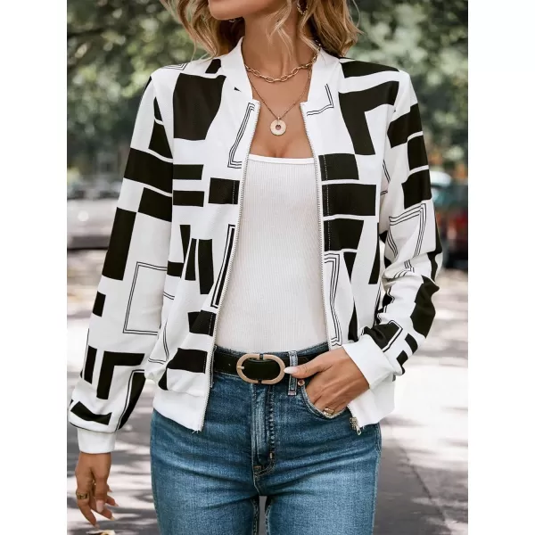 WDIRARA Women's Graphic Print Zip Front Long Sleeve Bomber Jacket Casual Outerwear